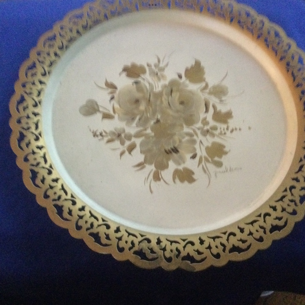 Metal Toleware Nash Co Tray signed Paul Denis 12” Hand Painted